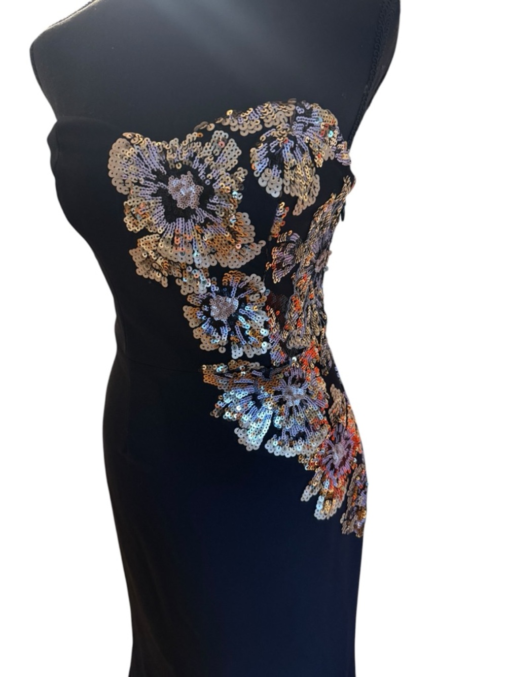 Dress the Population Black Strapless Gown with Gold Floral Appliqué - Picture 4 of 14